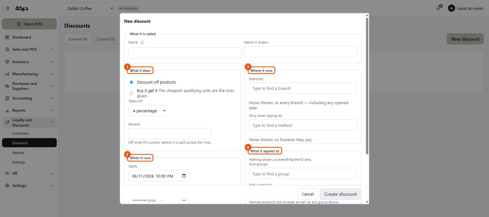 The discounts list showing current, scheduled and ended rules