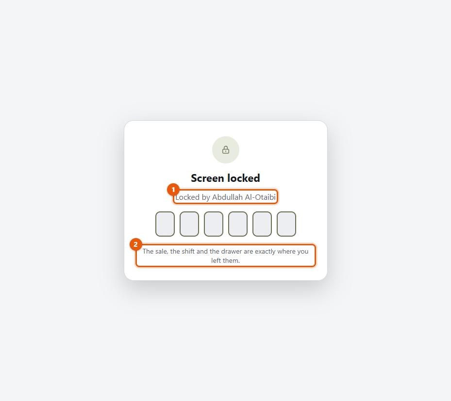The locked till showing who locked it and the PIN pad